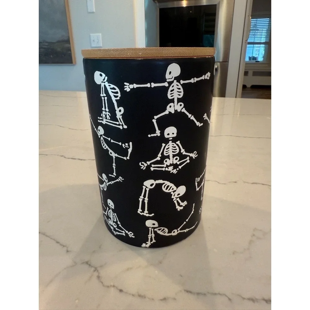 Eli+Ana Halloween Namaste‎ SKELETON Yoga Poses Ceramic Covered Canister 7.5